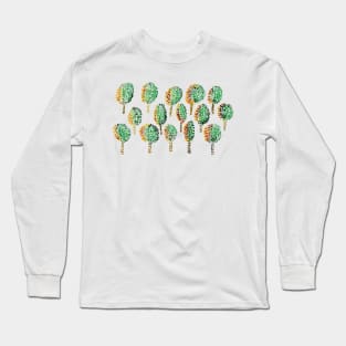 Cross Stitch Trees - marsala background Long Sleeve T-Shirt